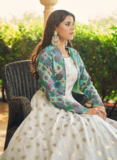 White Sequins Embroidery Work Party Wear Gown Design